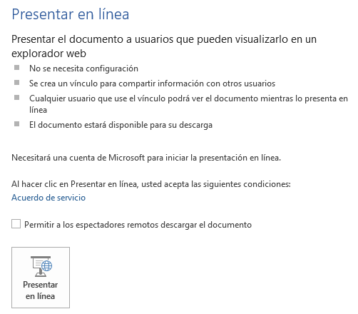 presentar en l&iacute;nea