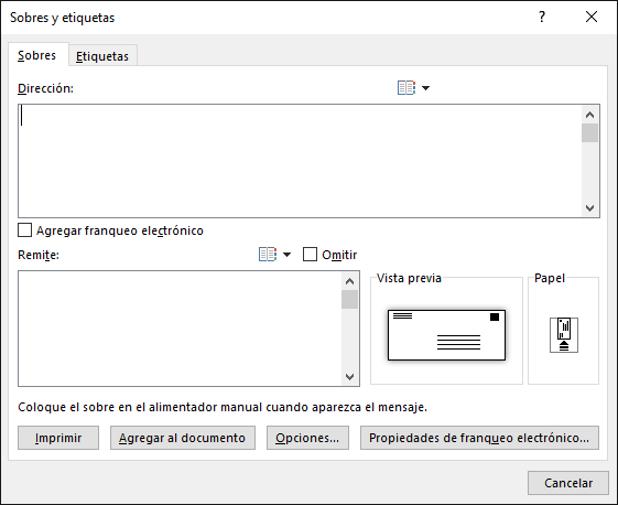 Sobres y etiquetas