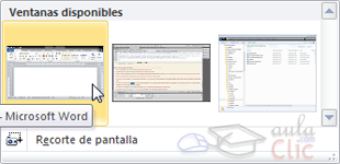 Ventanas disponibles - Captura de Ventana de Word